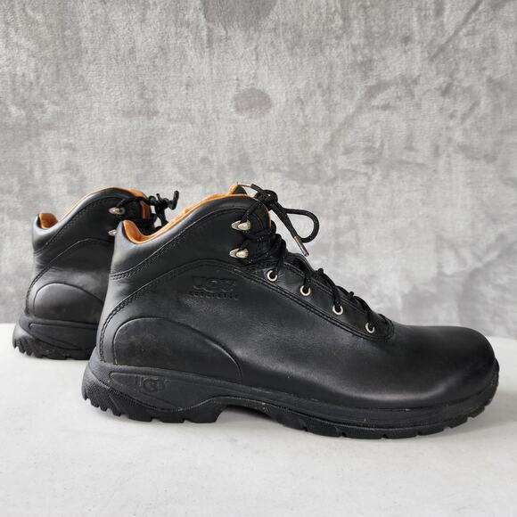 Ugg Boots Mens Size 12 Black Leather Waterproof WorkChukka Lace Up Shearling - Picture 1 of 14